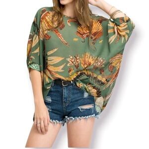 Poncho Kimono One Size Casual Short Sleeve Blouse Loose Round Collar